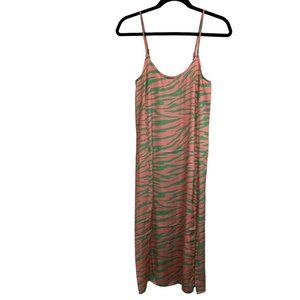 Collusion Strappy Slip Dress Side Slit Pink Green Zebra Print Midi Womens Size 2